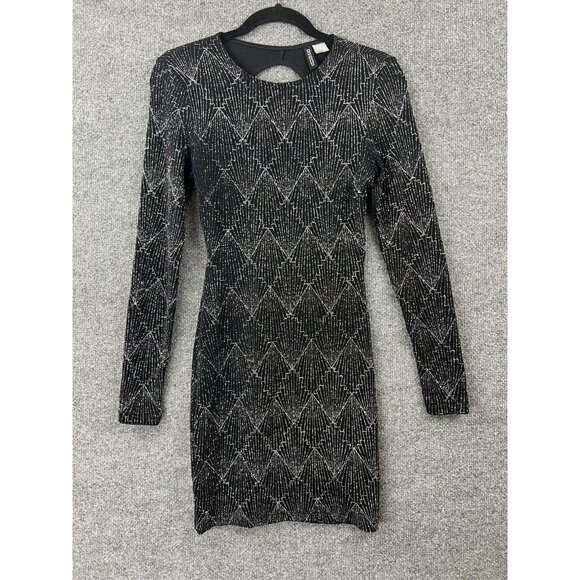 H&M Divided Black Silver Glitter Art Deco Bodycon Mini Dress Open Back US S - Picture 1 of 6